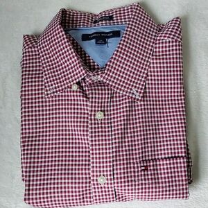 Tommy Hilfiger Burgundy and White Checkered Men's Shirt